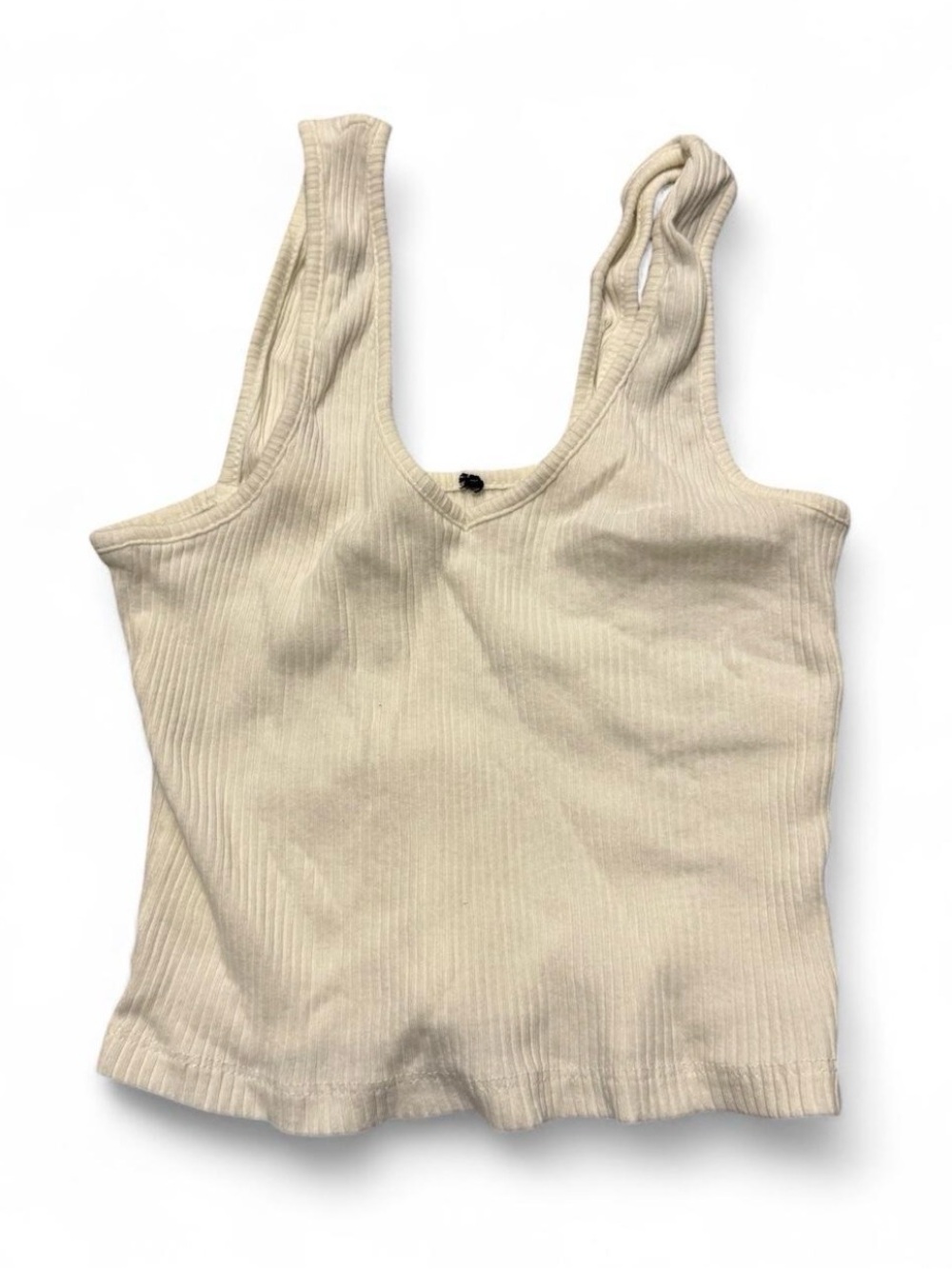 Women's Cream Ribbed V-Neck Tank Top